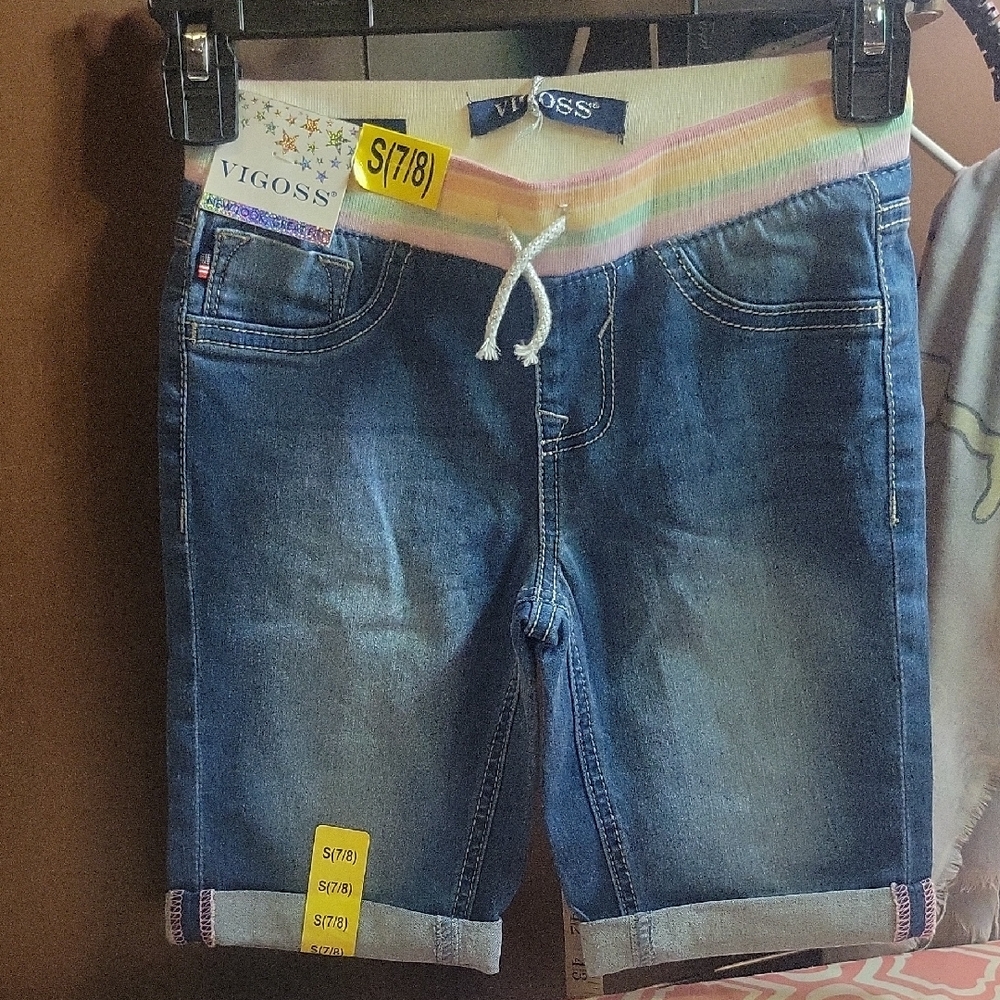 Vigoss Kids' Denim Shorts with Pastel Waistband